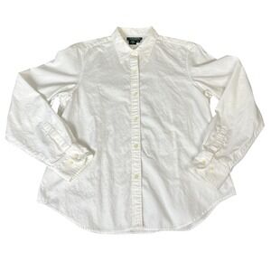 Lauren Ralph Lauren Shirt Womens Petite Large White Long Sleeve Button Cotton